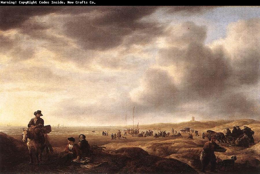 VLIEGER, Simon de Beach near Scheveningen with Fish-Sellers ar